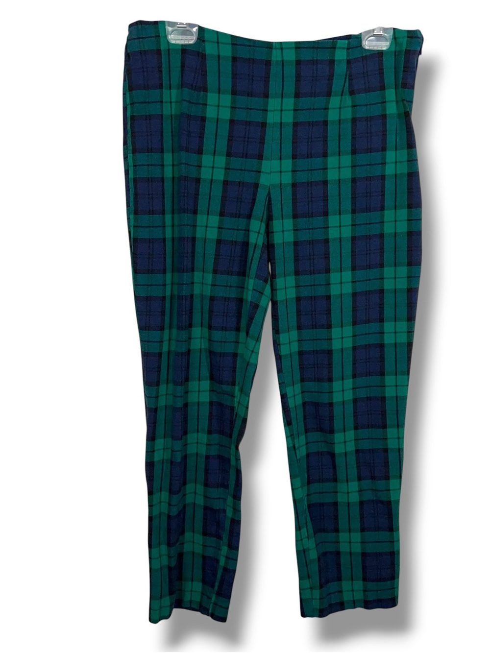 Size 10 Green Blue Plaid Tartan Ankle Stretch Pants Academia Preppy Stretch